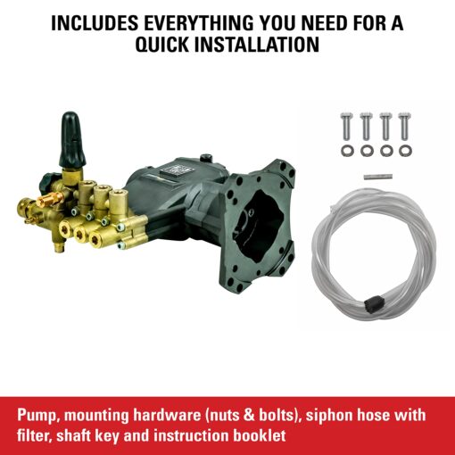 AAA Pumps 90038 Horizontal Triplex Plunger Replacement Pressure Washer Pump Kit, 3800 PSI, 3.5 GPM, 1" Shaft, Includes Hardware and Siphon Tube, for Industrial Gas Powered Machines, Black - Image 5