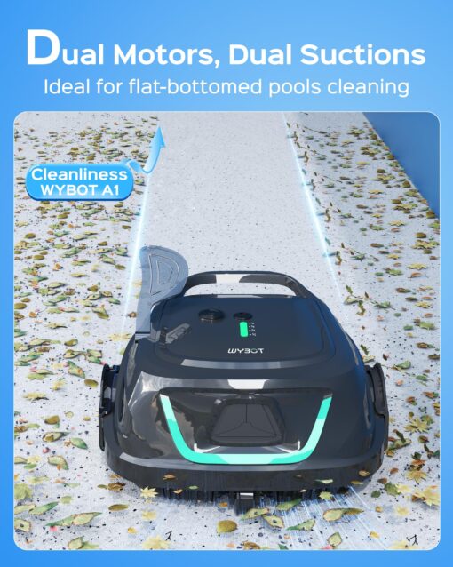 WYBOT Robotic Pool Cleaner, Cordless Pool Vacuum Robot with 120 Mins Runtime, Fast Charging, Powerful Suction, Self-Parking, Double Filters,Ideal for Above Ground Pools up to 1076 Sq.ft - Image 8