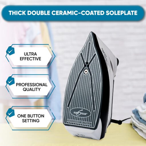 EuroSteam Iron Steamer for Clothes – Anti-Drip, Scratch Resistant Professional Iron – Horizontal/Vertical Steam Cleaner - Image 6