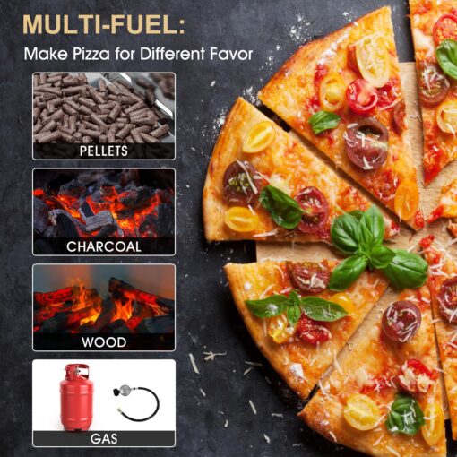 ABORON Portable Pizza Oven Outdoor, 16" Multi-Fuel/Wood Fired/Gas Rotatable Pizza Ovens/Pizza Makers, Stainless Steel 3-Layer, with Built-in Thermometer/Pizza Cutter/Carry Bag - Image 7