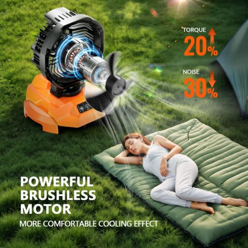 Portable Misting Fan, 30000mAh Rechargeable Battery Powered, Floor Cooling Fan 4 Strong Winds, 4 Spray Mister, Adjustable Base for 10-13in Water Tank, Outdoor Fans for Camping(No Bucket Included) - Image 6