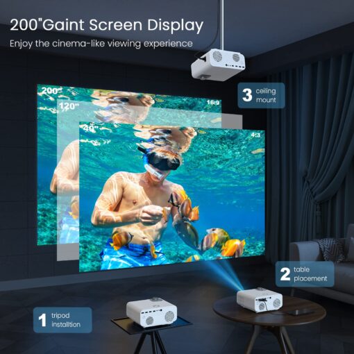 HONPOW Native 1080P Full HD Bluetooth Projector, 11000 Lumens Mini Portable Outdoor Indoor Movie Projector, Compatible with Laptop, Smartphone, TV Stick, Xbox, PS5 - Image 3