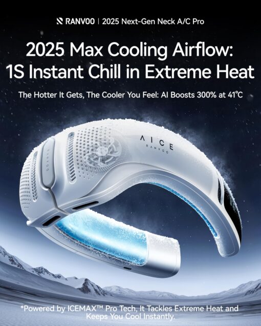 RANVOO AICE LITE Plus 2025 Max Cooling Airflow [No.1 Coolest & Most Durable] Neck Air Conditioner, Ultimate Immersive Personal AC 6,000 mAh Rechargeable Neck Fan Blow Cold Air, Gifts for Mom, White - Image 8