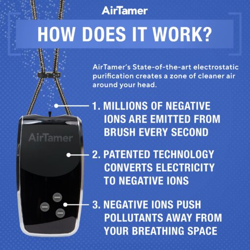AirTamer A320 Rechargeable Personal Air Purifier, Proven Performance, Virus and Pollutant Tested*, Black with Leather Travel Case - Image 4