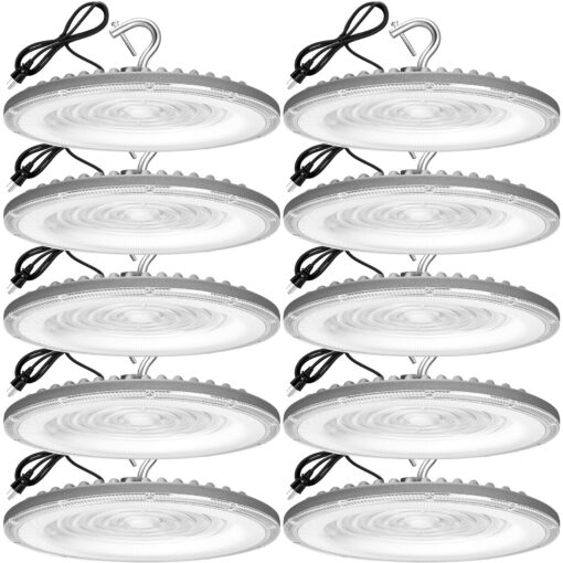 XYCN 10 Pack 200W UFO Led High Bay Light,120VAC,5000K Daylight Commercial Bay Lighting,IP66 Waterproof,30500LM,850W MH/HPS with Plug Area Lighting for Warehouse/Shop/Workshop/Garage/Barn/Gym/Factory