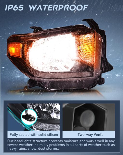 Nilight Headlight Assembly Compatible with 2014 2015 2016 2017 2018 2019 2020 2021 Toyota Tundra Black Housing Amber Reflector Clear Lens Headlamps Replacement - Image 6