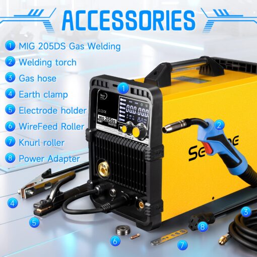 Sefaspe 205A MIG Welder, 110/220V Dual Voltage Aluminum Welding Machine, 6 in 1 Gas MIG/Gasless Flux Core/Stick/Lift TIG/Spool Gun/MIG MIX. Multiprocess Welders - Image 3
