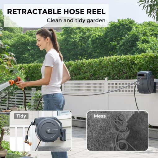 Giraffe Tools AW405/8MB Retractable Garden Hose Reel 5/8" x 90 ft PRO Metal Bracket, Heavy Duty, Any Length Lock Hose Reel, 90ft, Dark Grey - Image 6