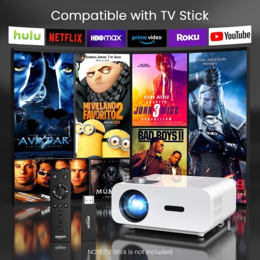 HONPOW Native 1080P Full HD Bluetooth Projector, 11000 Lumens Mini Portable Outdoor Indoor Movie Projector, Compatible with Laptop, Smartphone, TV Stick, Xbox, PS5 - Image 7