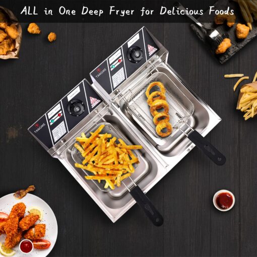 Commercial Deep Fryer, 3400W Electric Deep Fryers with 2x6.35QT Baskets 0.8mm Thickened Stainless Steel Countertop Oil Fryer 20.7QT Large Capacity with Temperature Limiter (12L) - Image 2