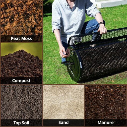 Garden Tailor Compost Spreader 44 Inch Towable Peat Moss Spreader with Installation Accessories, Metal Mesh Roller Lawn Spreader for Top Soil, Manure, Mulch, Top Dressing - Garden spreaders for lawns - Image 2