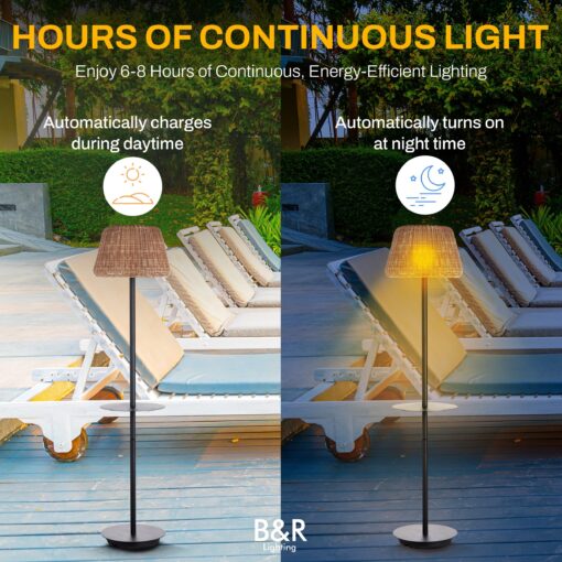 B&R Lighting Solar Outdoor Floor Lamp with Table - Cordless Outdoor Floor Lamp - Patio, Porch, Garden - Rattan Wicker Lights for Outside - Waterproof, Rechargeable, Weatherproof - Image 4
