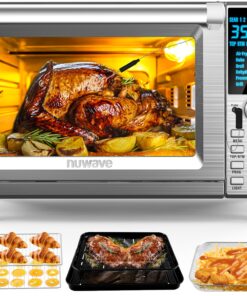 Nuwave Bravo Air Fryer Toaster Smart Oven, 12-in-1 Countertop Convection, 30-QT XL Capacity, 50°-500°F Temperature Controls, Top and Bottom Heater Adjustments 0%-100%, Brushed Stainless Steel Look