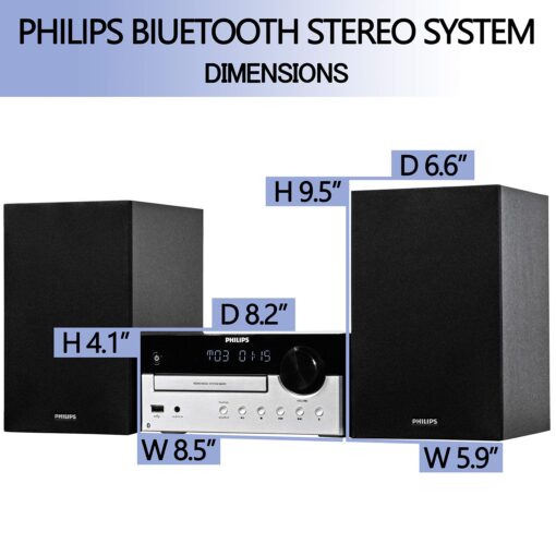PHILIPS Bluetooth Stereo System for Home with CD Player, MP3, USB, Audio in, FM Radio, Bass Reflex Speaker, 60W, Remote Control Included - Image 4