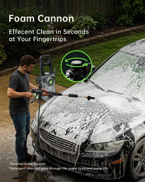 Pressure Washer, 4800PSI 3.0 GPM Max Electric Power Washer with Foam Cannon 48FT Total Long High Pressure Washer for Cars, Fences, Patios, Decks, Patios and Driveway Powerwasher - Image 6