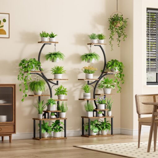 BACEKOLL Plant Stand Indoor with Grow Light - 2 Pack Tall Indoor Plant Shelf, 62" Corner Plant Holder, 8 Tiered Large S-Shape Flower Multiple Display Shelves for Home, Office - Image 5