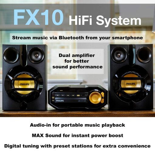 PHILIPS FX10 Bluetooth Stereo System for Home with CD Player , MP3, USB, FM Radio, Bass Reflex Speaker, 230 W, Remote Control Included - Image 6