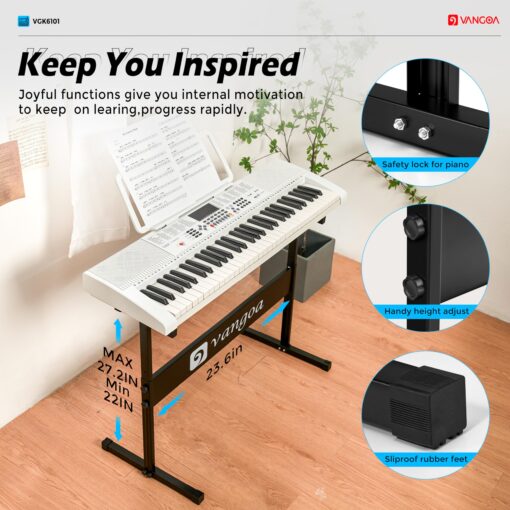 Vangoa Keyboard Piano 61 Key, Full Size Electric Piano Keyboard Light UP Keys with 3 Teaching Modes, Learning Music Keyboard Piano with Stand Headphones for Beginners Students, VGK6101 White - Image 3