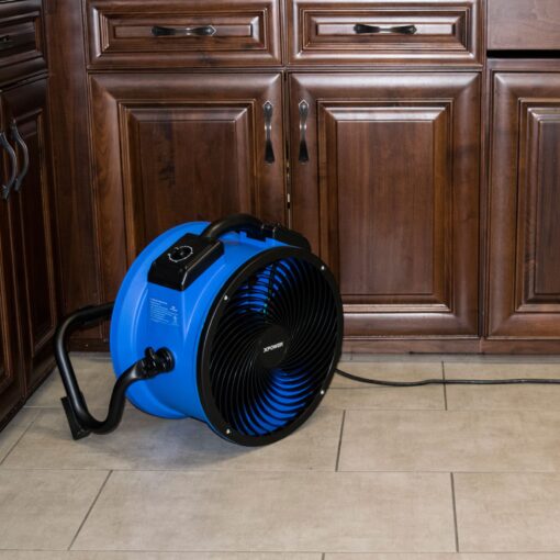 XPOWER FC-300 Heavy Duty Industrial High Velocity Whole Room Air Mover Air Circulator Utility Shop Floor Fan, Variable Speed, Timer, 14 inch, 2100 CFM, Black, Blue - Image 3