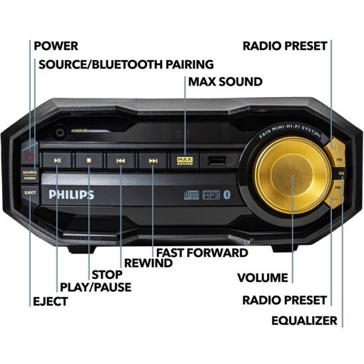 PHILIPS FX10 Bluetooth Stereo System for Home with CD Player , MP3, USB, FM Radio, Bass Reflex Speaker, 230 W, Remote Control Included - Image 5