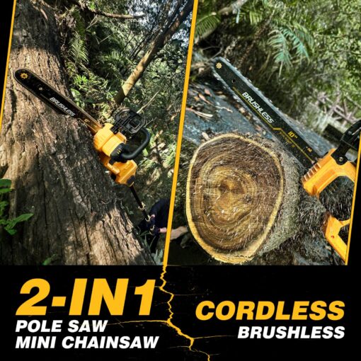 2-IN-1 Cordless 10-Inch Pole Saw And Chainsaw Compatible with Dewalt 20V MAX* Battery, Auto Oiling, Total Reach of Max 15ft, Electric Pole Saw for Tree Trimming Pruning (Battery NOT Included) - Image 7