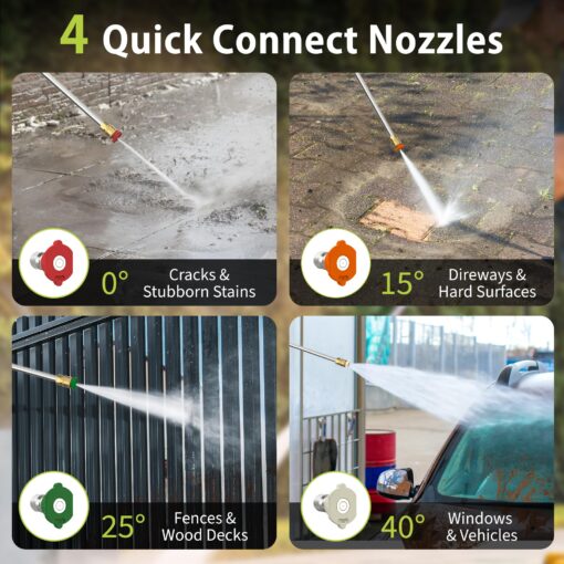 YERYORK Pressure Washer, Adjustable 5000 Max PSI 2.5 Max GPM, Power Washer with 33 FT Hose Reel, Steel Wand, 500ml Foam Cannon, 4-Nozzle Set, Electric Pressure Washer for Cars, Fences, Patios - Image 5