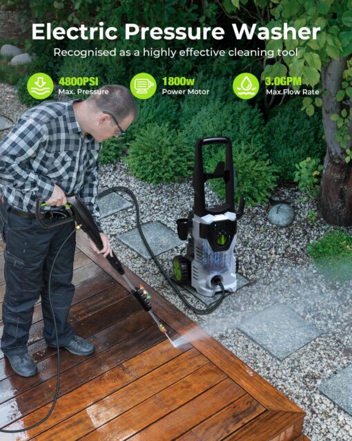 Pressure Washer, 4800PSI 3.0 GPM Max Electric Power Washer with Foam Cannon 48FT Total Long High Pressure Washer for Cars, Fences, Patios, Decks, Patios and Driveway Powerwasher - Image 7