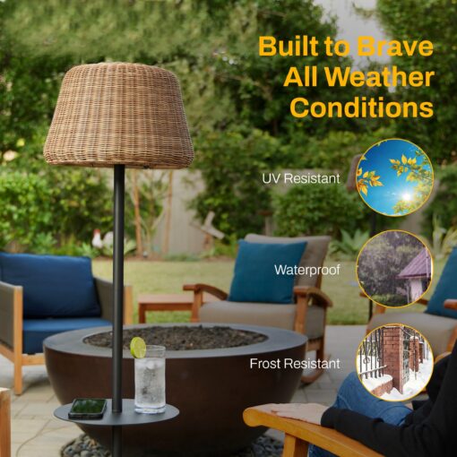 B&R Lighting Solar Outdoor Floor Lamp with Table - Cordless Outdoor Floor Lamp - Patio, Porch, Garden - Rattan Wicker Lights for Outside - Waterproof, Rechargeable, Weatherproof - Image 6