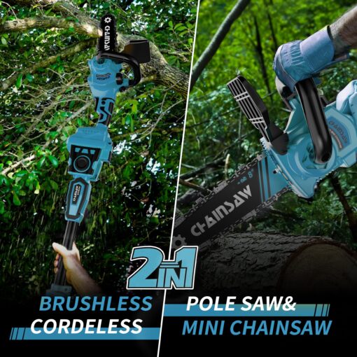2-in-1 Cordless Pole Saw, 8 Inch Brushless Pole Chainsaws for Makita 18V Battery, 8 lb Lightweight, Auto Oiling, 14.8 FT MAX Extension Pole Saws for Tree Trimming - Image 6