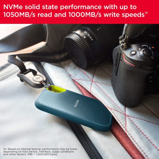 SanDisk 4TB Extreme Portable SSD - Up to 1050MB/s, USB-C, USB 3.2 Gen 2, IP65 Water and dust Resistance, Updated Firmware, Monterey - External Solid State Drive - SDSSDE61-4T00-G25M - Image 4