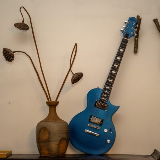 EART EGLP-610 Electric Guitar Solid-Body Electric Guitar,Custom Alnico-II Humbuckers, Satin Sapphire Blue, Satin Gunmetal Black, Satin Honey Tea - Image 2