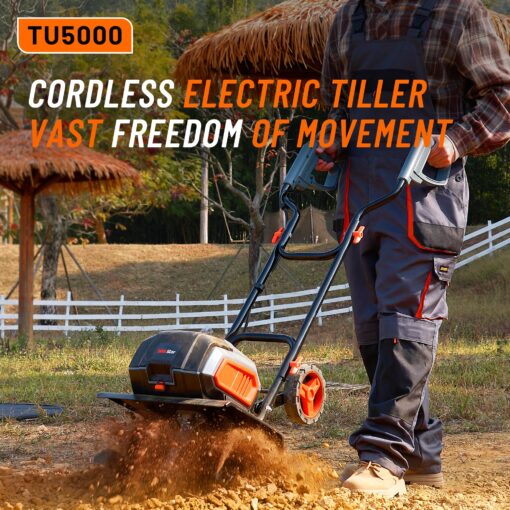 Cordless Electric Tiller Garden Cultivator TaskStar 40V Power Tiller Total 5000mAhx2 Battery Powered Rototiller 14" Width 9"Depth Tiller for Gardening,Dynamical Brushless Motor Enable Smooth Workflow - Image 6