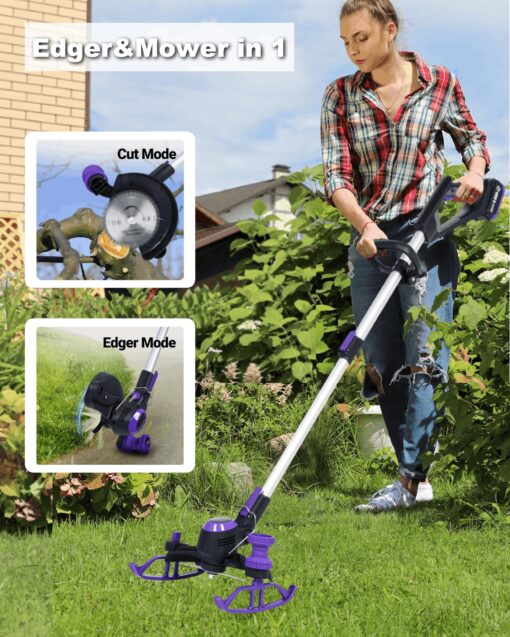 YardEz Cordless Weed Wacker - 5.2lbs Lightweight, 100 Min Runtime, Edger/Mower in 1 with Nylon/Steel/Saw Blades for Yard Care (4.0Ah Battery and Charger Included) - Image 7