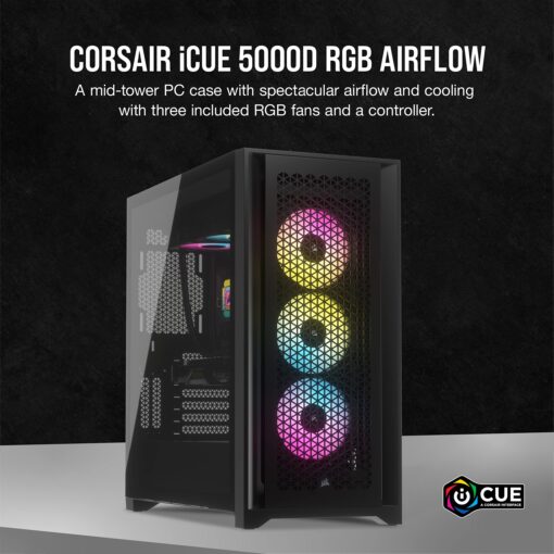 Corsair 5000D RGB Mid-Tower Case - 3X AF120 RGB Fans - Lighting Node PRO - High-Airflow Design - RapidRoute Cable Management - Black - Image 8