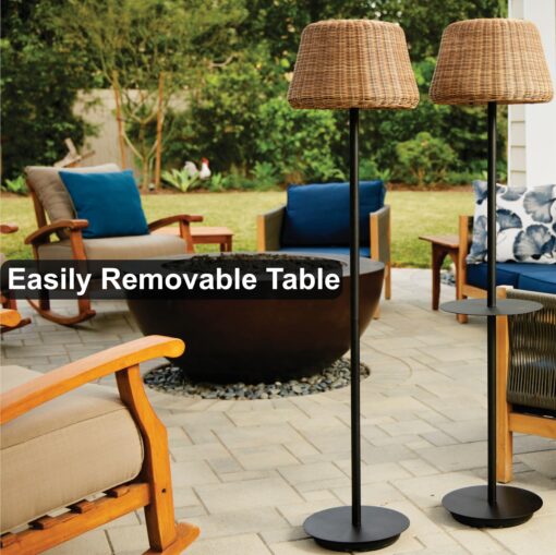B&R Lighting Solar Outdoor Floor Lamp with Table - Cordless Outdoor Floor Lamp - Patio, Porch, Garden - Rattan Wicker Lights for Outside - Waterproof, Rechargeable, Weatherproof - Image 2