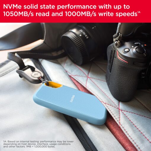 SanDisk 4TB Extreme Portable SSD - Up to 1050MB/s, USB-C, USB 3.2 Gen 2, IP65 Water and dust Resistance, Updated Firmware, Sky Blue - External Solid State Drive - SDSSDE61-4T00-G25B - Image 4