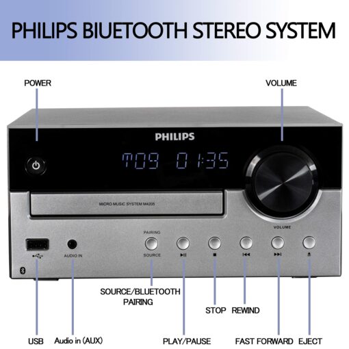 PHILIPS Bluetooth Stereo System for Home with CD Player, MP3, USB, Audio in, FM Radio, Bass Reflex Speaker, 60W, Remote Control Included - Image 3