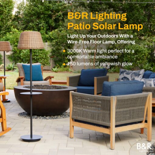 B&R Lighting Solar Outdoor Floor Lamp with Table - Cordless Outdoor Floor Lamp - Patio, Porch, Garden - Rattan Wicker Lights for Outside - Waterproof, Rechargeable, Weatherproof - Image 7