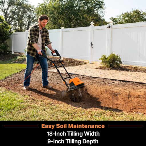 LawnMaster TE1318W1 Corded Electric Tiller 13.5-Amp 18-Inch Orange - Image 6