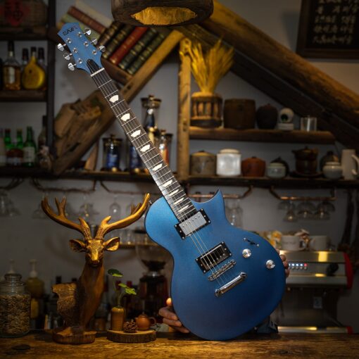EART EGLP-610 Electric Guitar Solid-Body Electric Guitar,Custom Alnico-II Humbuckers, Satin Sapphire Blue, Satin Gunmetal Black, Satin Honey Tea - Image 3