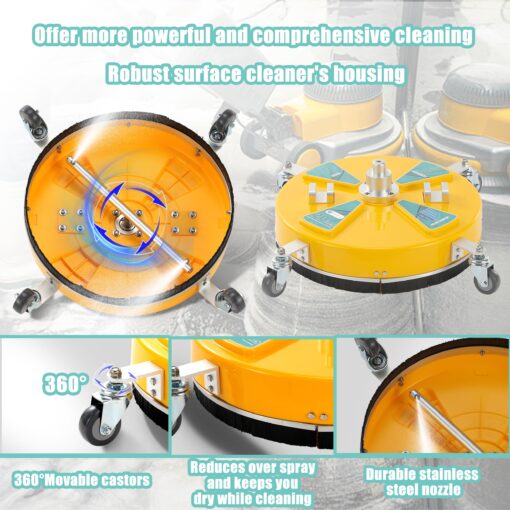 RIDGE WASHER 20'' Pressure Washer Surface Cleaner, Surface Cleaner Dual Handle, Power Washer Surface Cleaner with 4 Wheels for Cleaning Driveways, Sidewalks, Patios, Decks, 4500 PSI - Image 3
