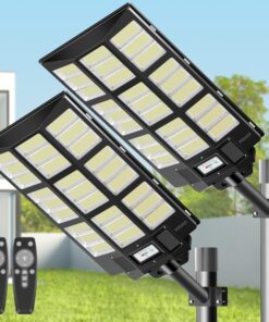 VOOJOY 7500W Solar Street Lights Outdoor, 6500K IP66 Waterproof Solar Security Flood Lights, Commercial LED Parking Lot Lights Dusk to Dawn with Motion Sensor and Remote Control 2PACK