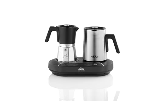 Arzum Okka Moka Pot with Milk Frother, Hot Beverage and Turkish and Greek Coffee Maker, Velvetiser, 120V, 5 Cups, Programmable Touch Panel, Chrome