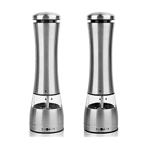 Electric Pepper Grinder set of 2, Automatic Salt and Pepper Mill Grinder, Battery Powered, Adjustable Roughness, LED Light, Stainless Steel, Great for Adjustable Coarseness For Kitchen