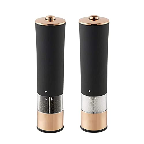 Electric Salt and Pepper Grinder - Battery Operated Stainless Steel Pepper Mill with LED Light - Automatic One Handed Operation - Electronic Adjustable Shaker - Ceramic Grinder - for Kitchen