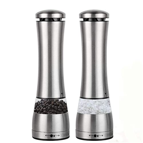 HBJWOV 2 in 1 Electric Pepper Grinder Stainless Steel Seasoning Salt Pepper Mill Salt Shaker Herb Grinder Spice Mill Kitchen Tools