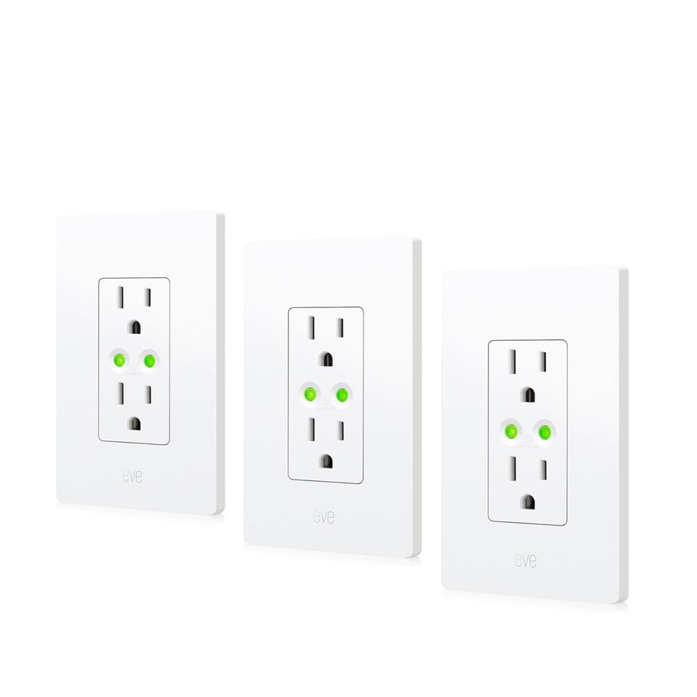 Eve Energy Outlet (Matter) 3-Pack – Smart Outlet & Power Meter, App & Voice Control, No Bridge, Thread, Works with Apple Home, Alexa, Google Home, SmartThings, 100% Privacy, Requires Thread Router