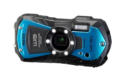 PENTAX WG-90 Blue Waterproof Camera, Shockproof, Dustproof, Freezeproof, Built-in 6-LED Ring Light for Macro Photography, Underwater Shooting Mode