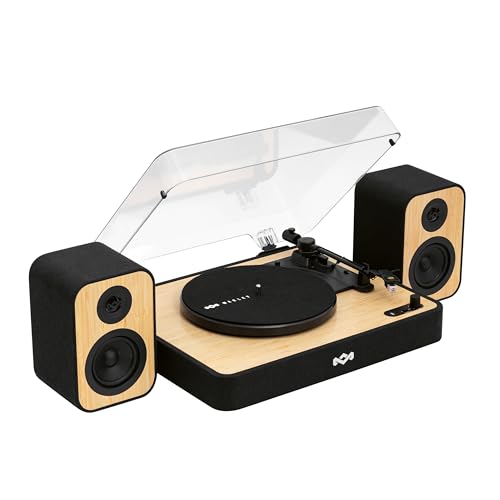 House of Marley Revolution Wireless Turntable with Speakers - Sustainably Made Bluetooth Record Player with 8W Bookshelf Speakers, Easy Set Up Vinyl Player with Dust Cover
