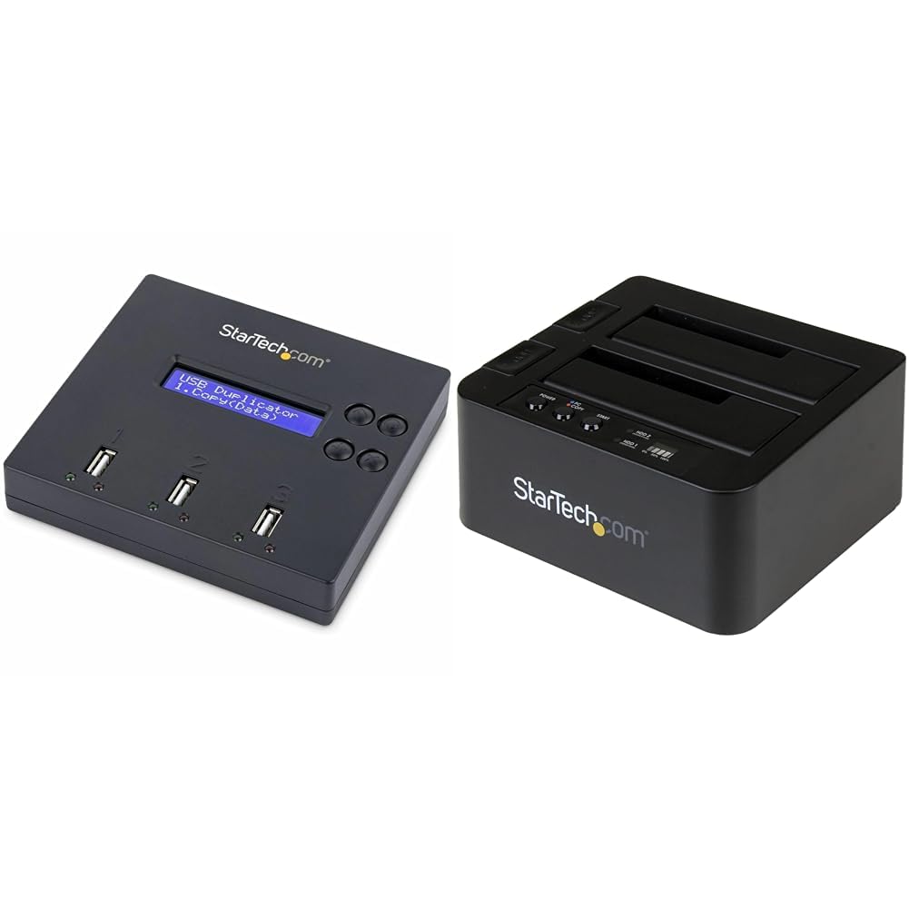 StarTech.com USB Flash Drive Duplicator and HDD/SSD Cloner Docking Station with LCD and Erase Modes, 1 to 2 Drive Copier, Sanitizer, and Dock (USBDUP12, SDOCK2U313R)